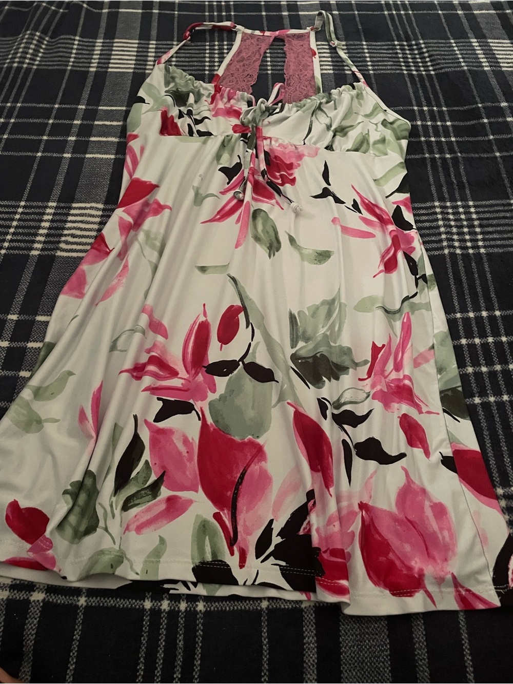 Floral Pink & Green Halter Summer Dress
